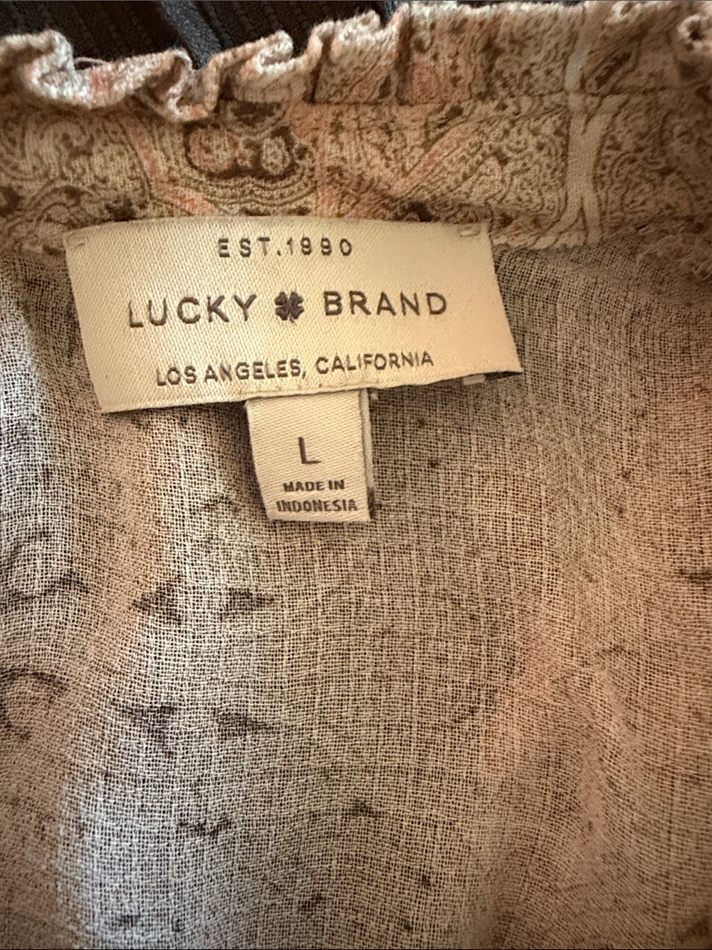 Lucky Brand Taupe Paisley Tie-Neck Blouse - Picture 5 of 5